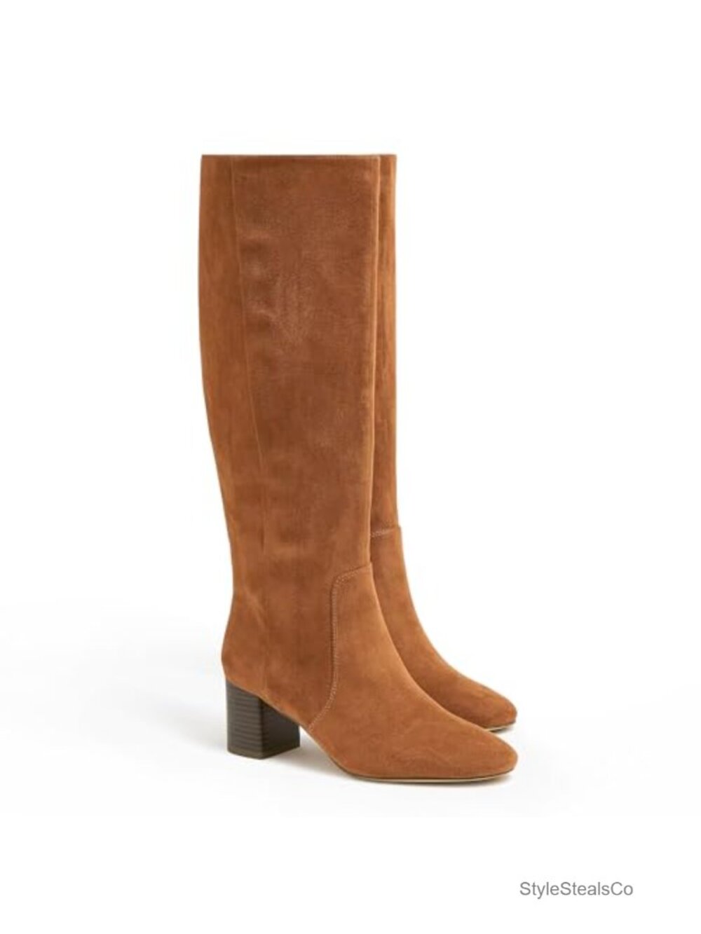 Faux Suede Chunky Block Heel Knee High Boots Side Zip Round Toe Tall Boots